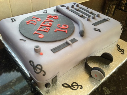 Close-up of music deck birthday cake